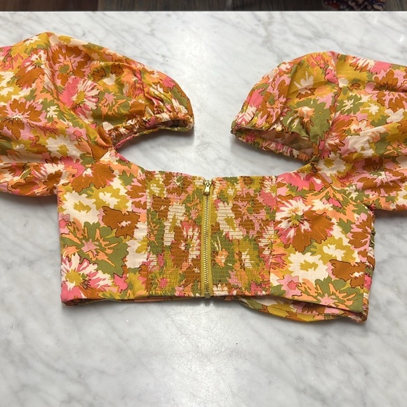 Zimmermann Cropped Cutout Floral Print Puff Sleeve Top Cotton Gauze Size 0 - Picture 14 of 16